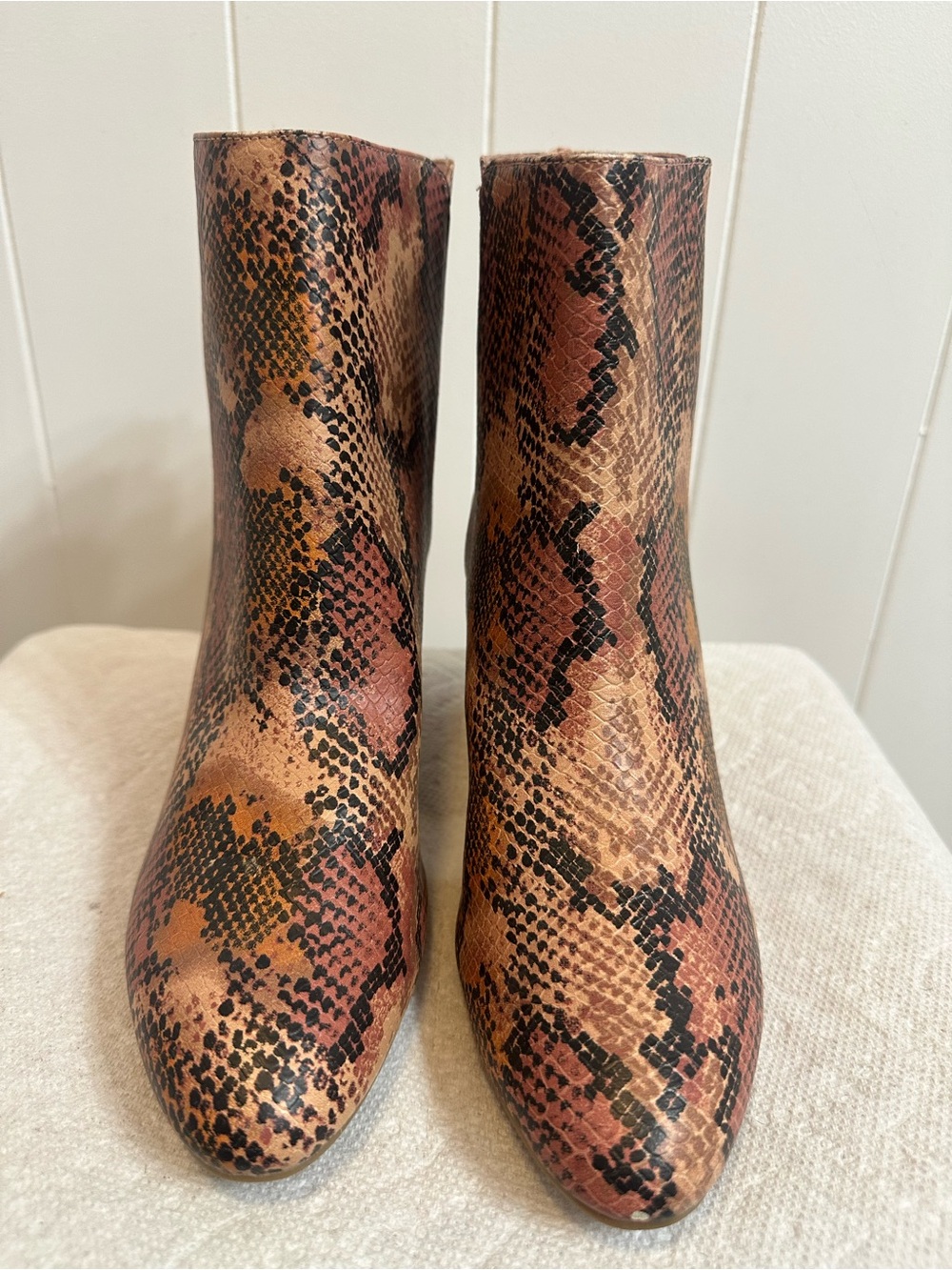 Old Navy Snake-Print Ankle Boots in Brown and Black
